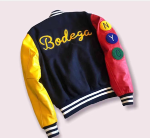 Chaqueta Bomber de cuero de cordero europeo antiguo para hombre 100% abrigo de letras con bordado de diamantes corto genuino tamaño americano - Product Image 6