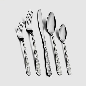 Korean Design Stainless Steel Cutlery Set Long Rustic Handle with Silver Matte Finish Includes <b>Dinner</b> <b>Knife</b> Spoons Forks - Product Image 2