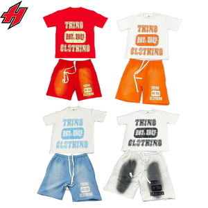 Short de sueur en éponge tricoté unisexe personnalisé OEM respirant lavage à l'acide en détresse impression décolorée au soleil streetwear d'été - Product Image 1