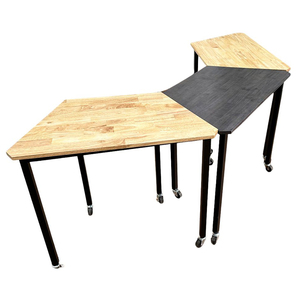 Set of 3 Trapezoidal <b>Tables</b> Modern Design Style Made of Rubber Wood with Square Iron Legs Lego-Style-HBLG044 - Product Image 1