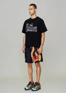 Logotipo de marca personalizado 220 GSM Camiseta unisex Camisetas de diamantes de imitación para hombres Camisas de Jersey de algodón para hombres Camisa de estilo de ajuste regular de peso pesado - Product Image 2