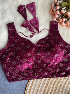 Blouse moderne à la mode avec col en V, motif de blouse avec motif ouvert au dos et beau nœud, manche de 11 pouces attachée à l'intérieur - Product Image 3