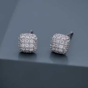 92.5 <b>Silver</b> <b>Stud</b> <b>Earrings</b> with Diamond and Pearl Geometric & Trendy Gold Plated Design for Wedding Engagement or Party-188526 - Product Image 2