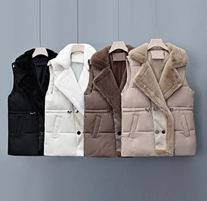 เสื้อกั๊กขนเป็ดสำหรับผู้หญิงมีกระดุมปกเสื้อแจ็กเก็ตบุแบบมีเชือกรูดให้ความอบอุ่นในฤดูหนาว - Product Image 1