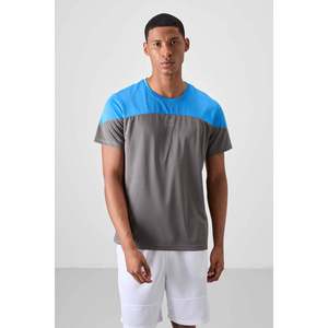 T-shirt de sport actif à col rond pour homme TOMMYLIFE, coupe standard, polyester à séchage rapide, noir et bleu saxophone, modèle 88386 - Product Image 4