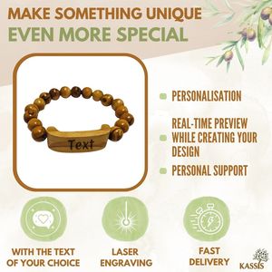 Personalized Olive Wood Bead Bracelet 7 cm Custom <b>Engraved</b> Wooden Jewelry Handmade in Bethlehem - Product Image 2