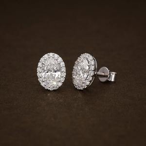 Pendientes de Diamantes Cultivados en Laboratorio con Corte Oval Premium con Certificado IGI, Pendientes con Halo de Oro de 14k para Mujer, Joyería de Uso Diario - Product Image 1