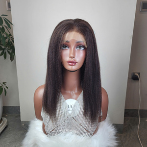 Peluca de encaje completo virgen recta rizada Super doble máquina dibujada doble trama sin pegamento 13X4/13X6 HD encaje frontal Yaki encaje peluca - Product Image 1
