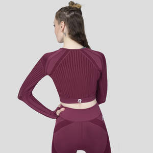 Top Corto de Spandex Súper Elástico y Transpirable para Fitness, Diseño Moderno con Estampado Sólido Color Granate, Tallas Grandes, Estilo Simple - Product Image 2