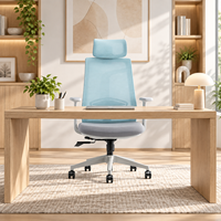 Chaise de bureau à dossier haut en maille avec appui-tête réglable, cadre gris, accoudoirs en PU pour poste de travail de direction