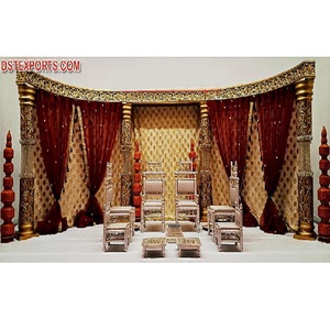 Juego de Mandap DE BODA indio tradicional de oro real, Fondo de media luna de fibra de plan abierto, fiestas, las mejores decoraciones de boda elegantes - Product Image 1