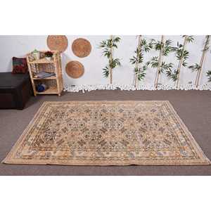 พรมตุรกีวินเทจ ขนาด 4.8x7.2 ฟุต สีเบจ-น้ำเงิน ลายอิคัต - Product Image 2