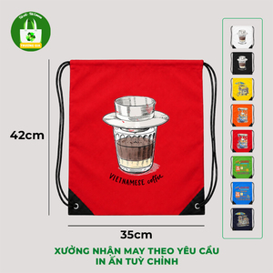Truong Gia <b>Drawstring</b> <b>Backpack</b> Red 42x35cm Waterproof Canvas Printed Net Viet Collection - Product Image 2