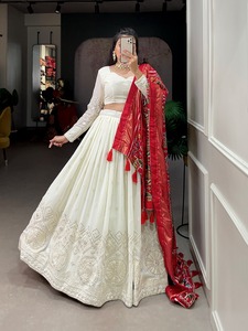 Lucknowi <b>Mirror</b> Work Lehenga Choli <b>White</b> Color for Women Indian & Pakistani Collections - Product Image 4