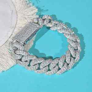 Hip Hop Cuban Link VVS Moissanite <b>Bracelet</b> for Men 925 <b>Sterling</b> <b>Silver</b> 15mm Cut Diamond Rhodium Plated Iced <b>Charm</b> Jewelry Trendy - Product Image 1