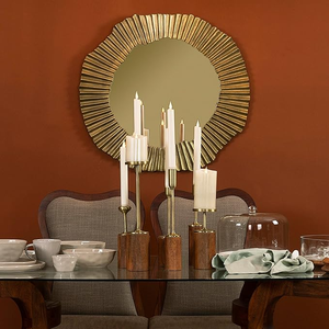 Portavelas de metal de calidad superior con base de madera para decoración de bodas y banquetes disponible a granel - Product Image 1