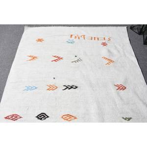 Tapis moderne en laine blanche 3.7x10.9 pieds, tissage plat turc, support en latex pour décor de salon ou utilisation au lit - Product Image 3