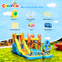 COCOFISH Château gonflable, parc aquatique gonflable avec toboggan, piscine à jets d'eau, jeu de lancer d'anneaux et de football pour enfants