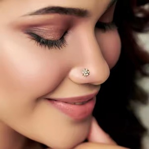 Lab grown Diamond <b>nose</b> pin crafted in 14kt yellow gold stylish and beautiful trending jewelry for women traditional design - Product Image 3