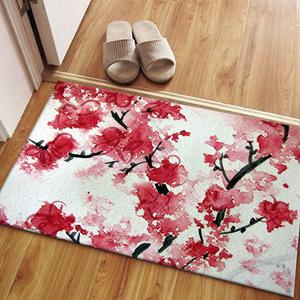 Tapis imprimé fleurs de cerisier japonais - Accent floral moderne élégant, tapis en velours - Product Image 4
