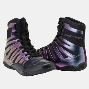 Zapatos de Boxeo de Cuero Genuino, Zapatillas de Boxeo Transpirables, Ligeras, Antideslizantes, con Soporte de Tobillo Alto, para Entrenamiento de Gimnasio, Hombres y Mujeres, Artes Marciales - Product Image 1