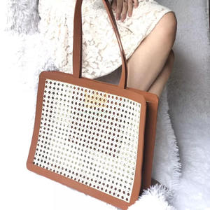 Correa de caña de mimbre para mujer, con cuero auténtico bolso de mano de verano, moda de moda, de Vietnam - Product Image 4