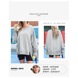 Sweat surdimensionné femme col rond goutte épaule à manches longues pull sweat mode salut bas ourlet fentes latérales coupe ample - Product Image 4