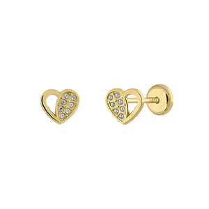 9K Solid Gold Heart Stud <b>Earrings</b> with Zircon (Available 10K-14K-18K) Women Kids Ear Clip Screw <b>Back</b> Made in Spain - Product Image 1