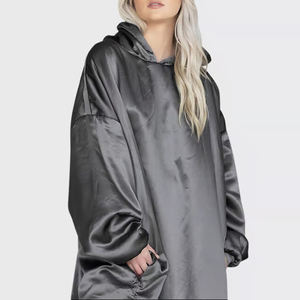 Jersey grueso de alta calidad, peso pesado, cómodo, relajado, ajuste de gran tamaño, puños acanalados elásticos, Sudadera con capucha para mujer - Product Image 3