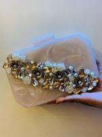 Pochette Cosmétique Vintage Bohème Style Anglais en Argent pour Femme, avec Pierres en Résine et Perles, Design Moderne, Usage Quotidien, Vente en Gros