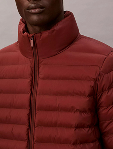 Chaqueta acolchada de manga larga de nailon rojo académico con logotipo personalizado más vendida para hombre, chaqueta de burbujas resistente al agua y al viento - Product Image 3