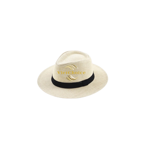 Chapeau de paille plat de style panama unisexe pour l'été, la plage, les voyages décontractés, la pêche, le port quotidien, broderie à la main, en papier - Product Image 4