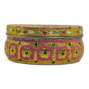 Stainless Steel Gold-Plated Round Meenakari Dibba for Home Decoration and Gifting - Product Image 3
