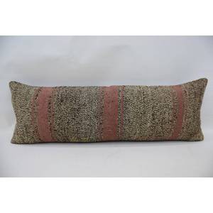 Tapis en laine Kilim beige élégant de 12x36 pouces avec motif vintage tissé pour oreiller - Product Image 1