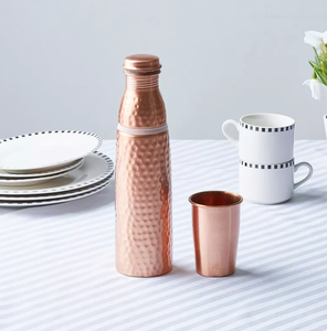 Best Selling Handmade Half Hammered <b>Copper</b> Water <b>Bottle</b> with <b>Copper</b> Glass for <b>Drinking</b> Purposes Available at Best Prices - Product Image 5