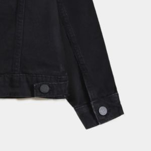 Chaqueta vaquera negra de diseño personalizado para chaqueta vaquera clásica de manga larga a la moda para hombre con logotipo personalizado - Product Image 5