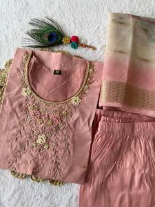 ชุดเดรสผ้าไหมสไตล์ยาวสำหรับงานปาร์ตี้งานแต่งงานงานทำมือชุดยาวจากปากีสถาน - Product Image 5