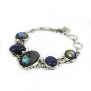 Gelang Modis Wanita Batu Permata Labradorite Lapis Lazuli Personalisasi 925 Perhiasan Perak Gelang Perak Murni Pemasok