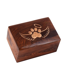 Paw Engraved Rosewood Pet Urn for Dogs <b>Cats</b> <b>Memorial</b> Keepsake Urns for Ashes, Photo (45 Cubic in Angel Wing - White) - Product Image 2