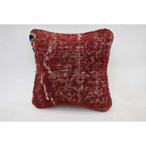 Red Vintage Floral Embroidered Wool Kantha Patchwork <b>Pillow</b> 12x12 Inch Woven Throw Cushion for Living Room Decor - Product Image 1