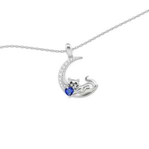 สร้อยคอ Jeulia Custom Cat Moon Birthstone - เงินสเตอร์ลิงชุบโรเดียมสีโรสโกลด์ ดีไซน์รูปหัวใจและกุญแจสุดทันสมัย - Product Image 2