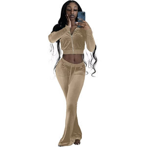 2024 survêtement en velours avec logo personnalisé pour femmes survêtement en velours à motifs Vintage costume de jogging solide - Product Image 6