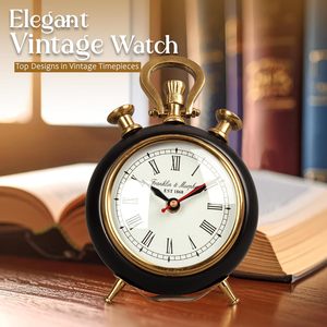 4 inch Đồng hồ quay số ticking đen vàng bảng đồng hồ với đứng cho bàn và kệ mộc mạc trang trại phong cách <span class=keywords><strong>mantel</strong></span> timepiece - Product Image 5