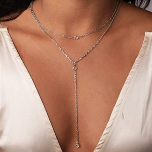 Collier en cristal transparent multi-facettes à double couche sexy en forme de Y en strass acrylique tendance - Product Image 4