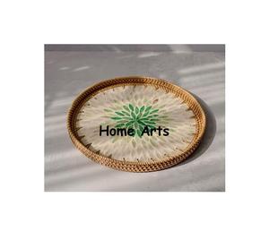 Plateau à dessert en rotin au design élégant avec travail en nacre, qualité supérieure, taille personnalisée, plateau de service alimentaire à vendre - Product Image 5