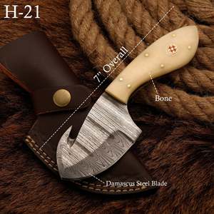 Couteau à lame fixe en acier Damas fait main avec manche en os et étui en cuir |   Taille personnalisable, garantie de 3 ans - OEM/ODM disponible - Product Image 2