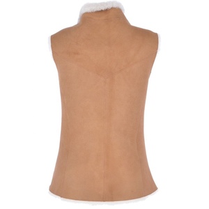 Chaleco de piel de oveja auténtica Reversible informal de primera calidad para mujer, resistente al viento, respetuoso con el medio ambiente, cierre de cremallera para invierno, cuello levantado cálido - Product Image 3