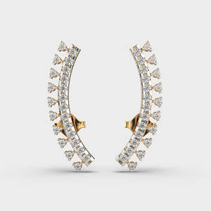 Boucles d'oreilles pendantes en diamant incurvé de luxe en or multicolore 14 carats |   Boucles d'oreilles en diamant taille ronde |   Bijoux fins pour femmes - Product Image 1