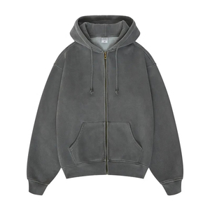 Sudadera con capucha Vintage de lavado ácido para hombre de gran tamaño de tendencia personalizada 100% algodón polar Casual manga larga sólido para invierno OEM - Product Image 3