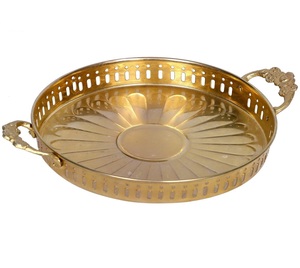 Bandeja de servicio redonda de Metal chapado en oro personalizable con mango de borde en relieve para el hogar, restaurante, Hotel, herramientas de ensalada - Product Image 3